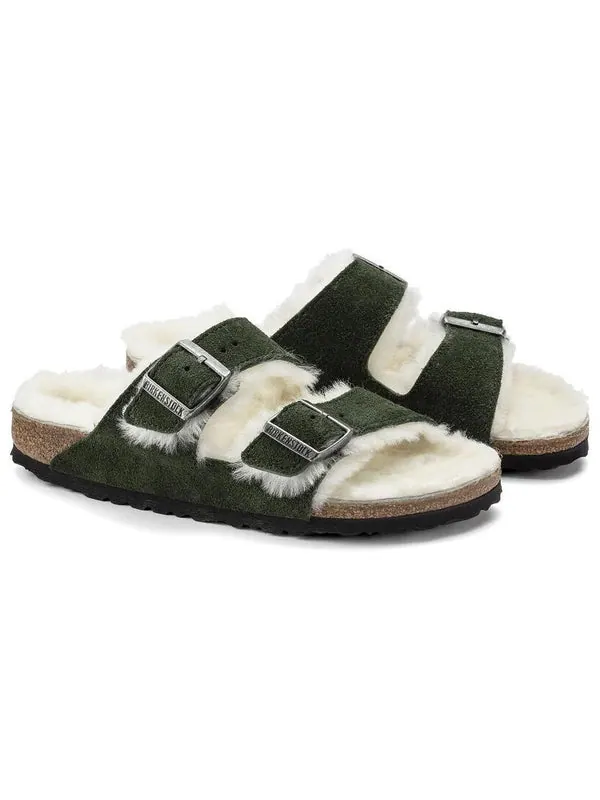 Тапочки arizona shearling sandal suede leather narrow fit 'green' Birkenstock — изображение 4 из 4, зеленый
