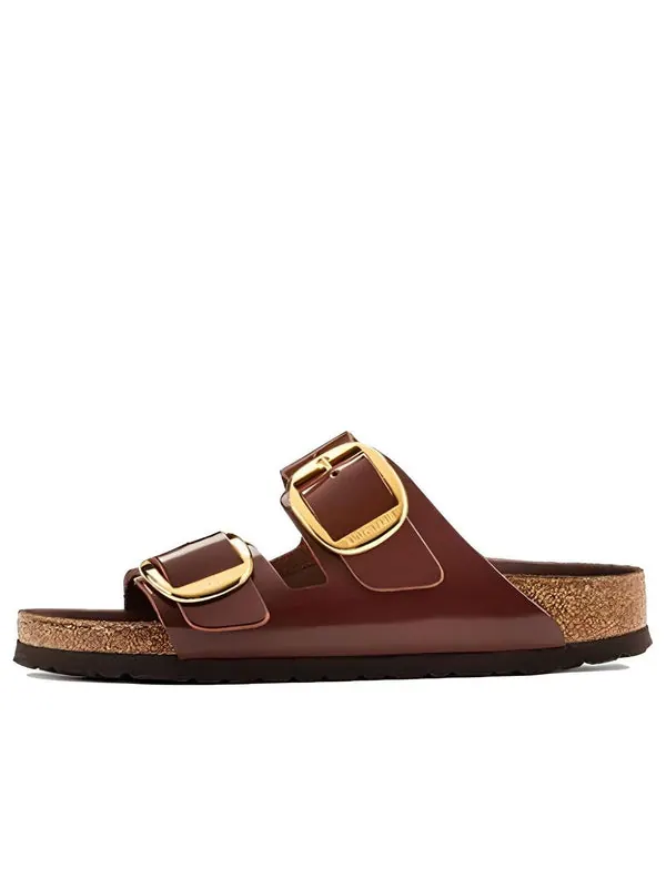 Тапочки arizona big buckle natural leather patent 'clay dark brown' Birkenstock