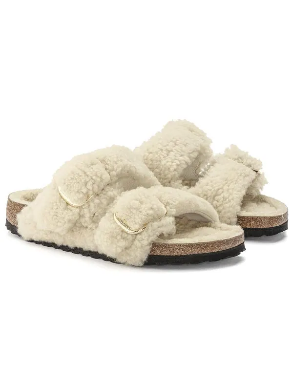 Тапочки arizona big buckle shearling narrow fit 'teddy eggshell' Birkenstock — изображение 3 из 4, белый