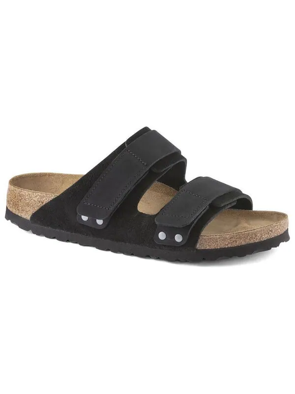 Тапочки uji nubuck/suede leather 'black' Birkenstock — изображение 2 из 4, черный/песочный