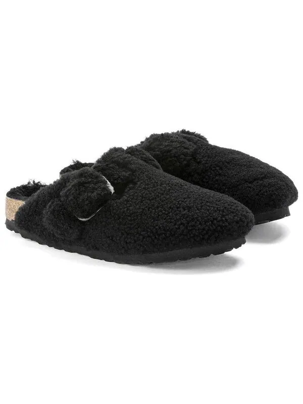 Тапочки boston big buckle shearling narrow fit 'black' Birkenstock — изображение 3 из 4, черный
