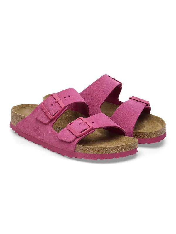Тапочки arizona suede leather sandals 'fuchsia tulip' Birkenstock — изображение 2 из 4, розовый/бежевый