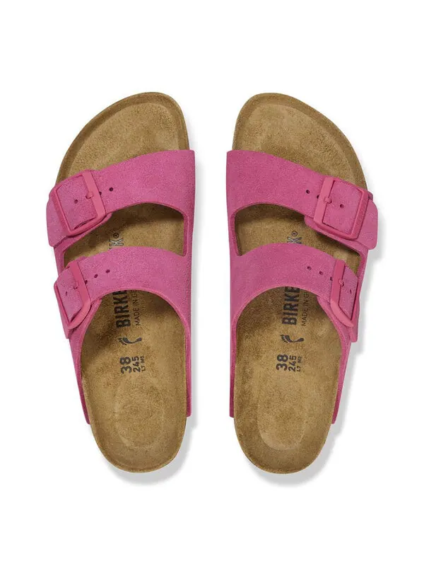 Тапочки arizona suede leather sandals 'fuchsia tulip' Birkenstock — изображение 3 из 4, розовый/бежевый
