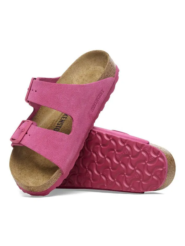 Тапочки arizona suede leather sandals 'fuchsia tulip' Birkenstock — изображение 4 из 4, розовый/бежевый