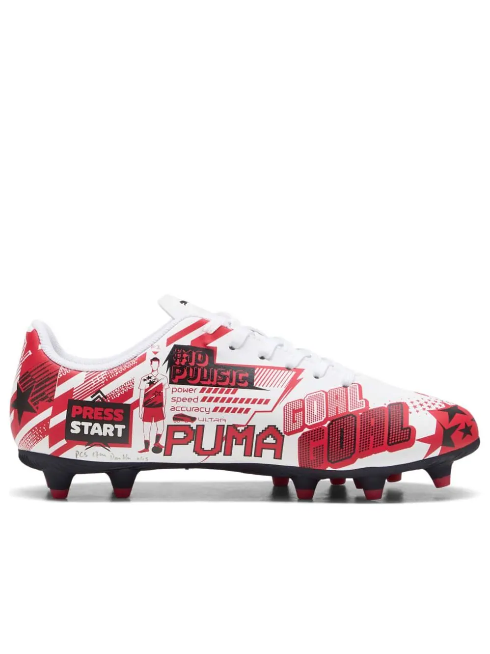 (GS) Puma x Christian Pulisic Ultra Legacy FG/AG 'Allover Print - White Red Black' — изображение 2 из 6, белый/красный/черный