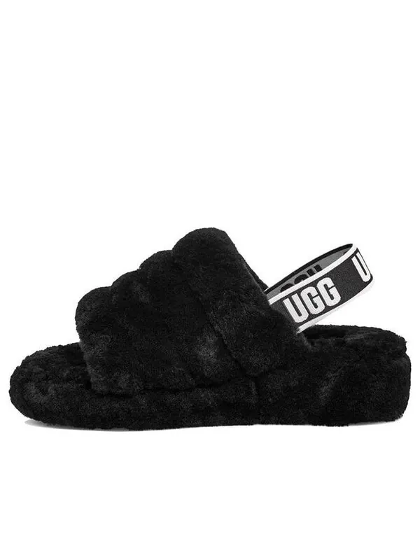 Сандалии пушистые да слайд толстая подошва тапочки Ugg — изображение 1 из 4, черный