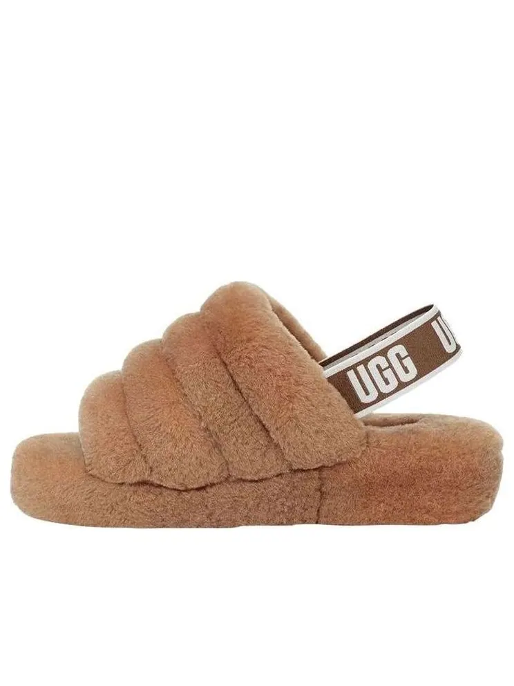 Сандалии (WMNS) UGG Fluff Yeah Slides 'Chestnut' — изображение 1 из 7, бежевый