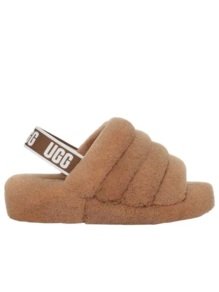 Сандалии (WMNS) UGG Fluff Yeah Slides 'Chestnut' — изображение 3 из 7, бежевый