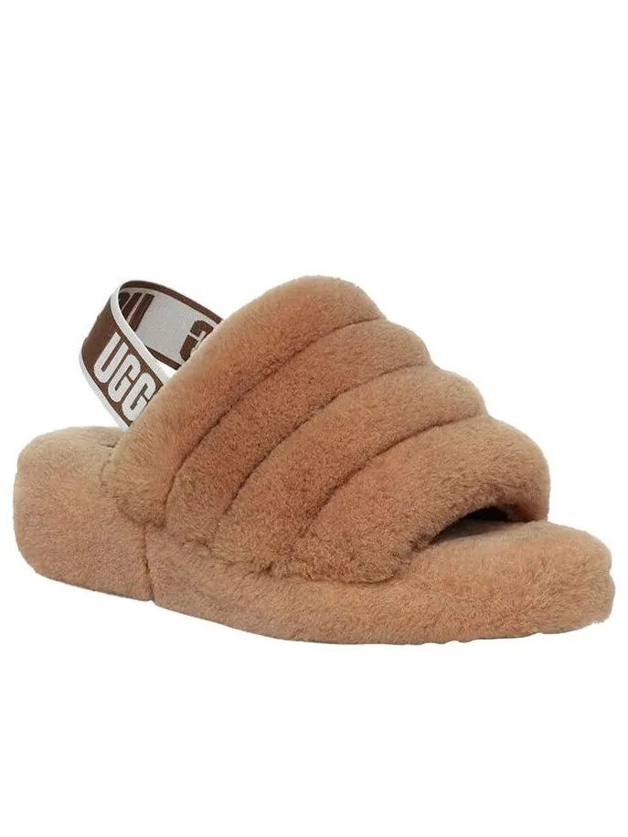 Сандалии (WMNS) UGG Fluff Yeah Slides 'Chestnut' — изображение 4 из 7, бежевый