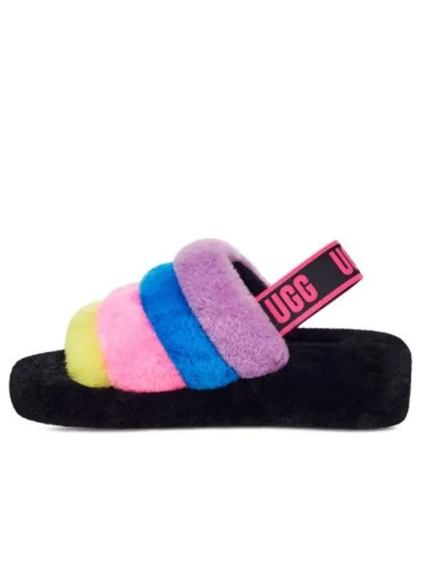 Сандалии fluff yeah slide 'black taffy pink multi' Ugg — изображение 1 из 4, черный/розовый мульти
