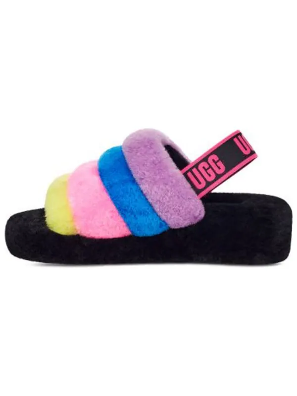 Сандалии fluff yeah slide 'black taffy pink multi' Ugg — изображение 2 из 4, черный/розовый мульти