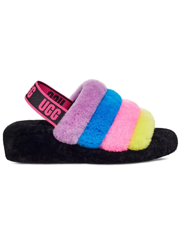 Сандалии fluff yeah slide 'black taffy pink multi' Ugg — изображение 3 из 4, черный/розовый мульти