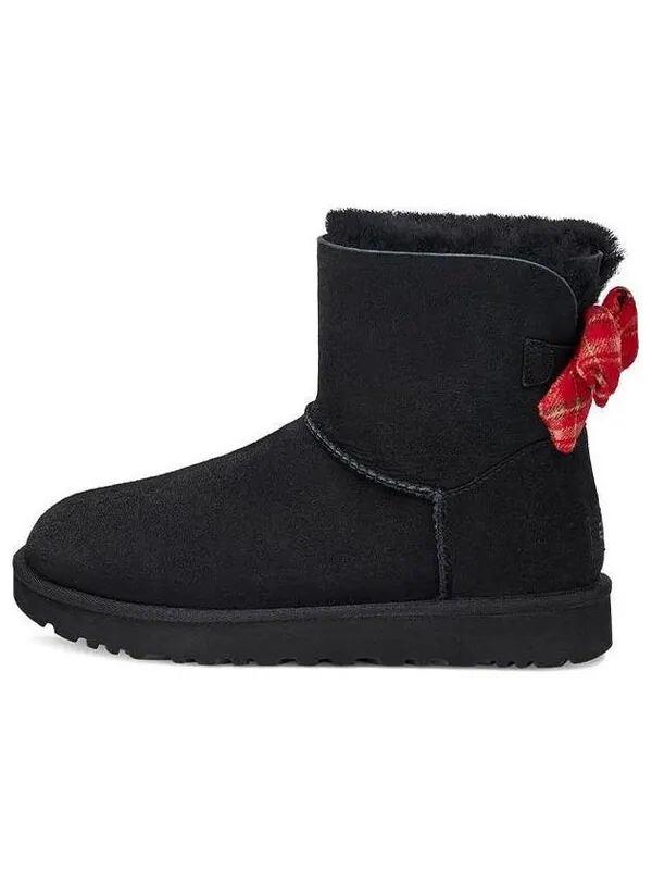 Ботинки зимние UGG с бантом и клетчатой лентой — изображение 1 из 4, черный