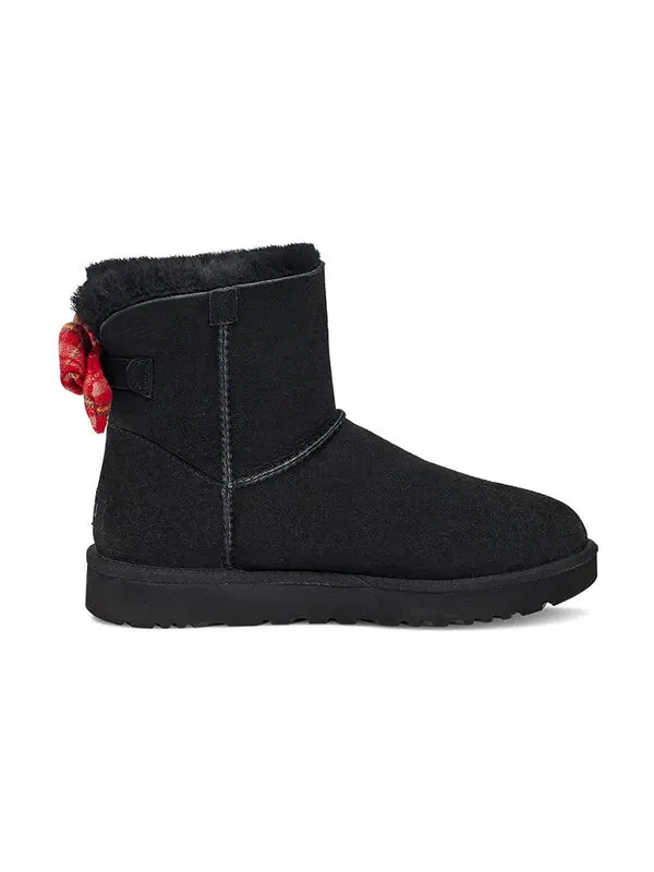 Ботинки зимние UGG с бантом и клетчатой лентой — изображение 3 из 4, черный