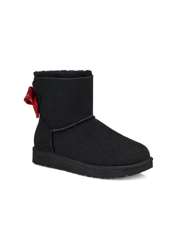 Ботинки зимние UGG с бантом и клетчатой лентой — изображение 4 из 4, черный