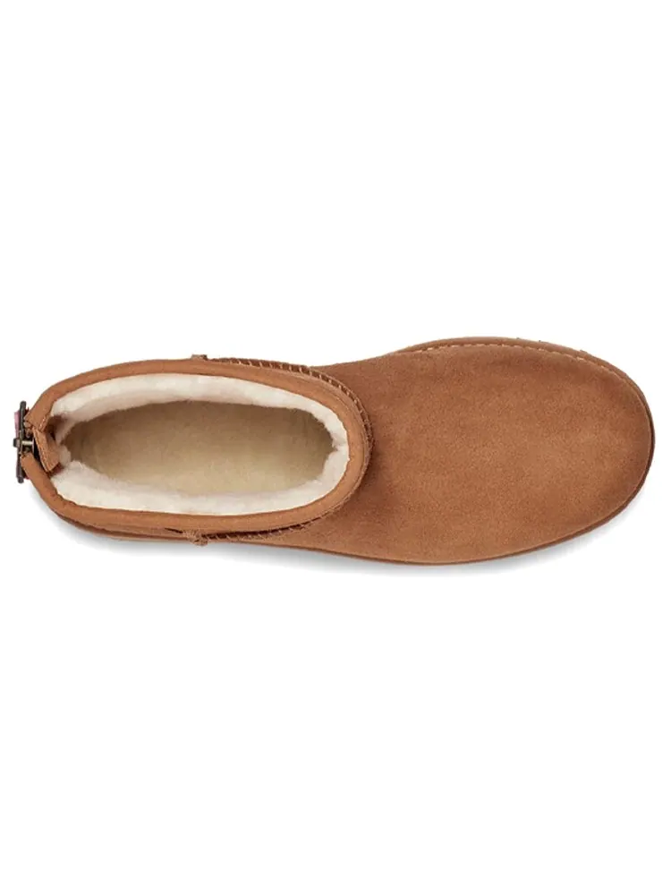 Угги (WMNS) UGG Classic Mini Logo Zip 'Chestnut' — изображение 5 из 7, бежевый