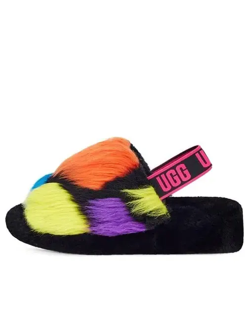 Сандалии fluff yeah party spots slipper 'black' Ugg — изображение 1 из 4, черный/розовый