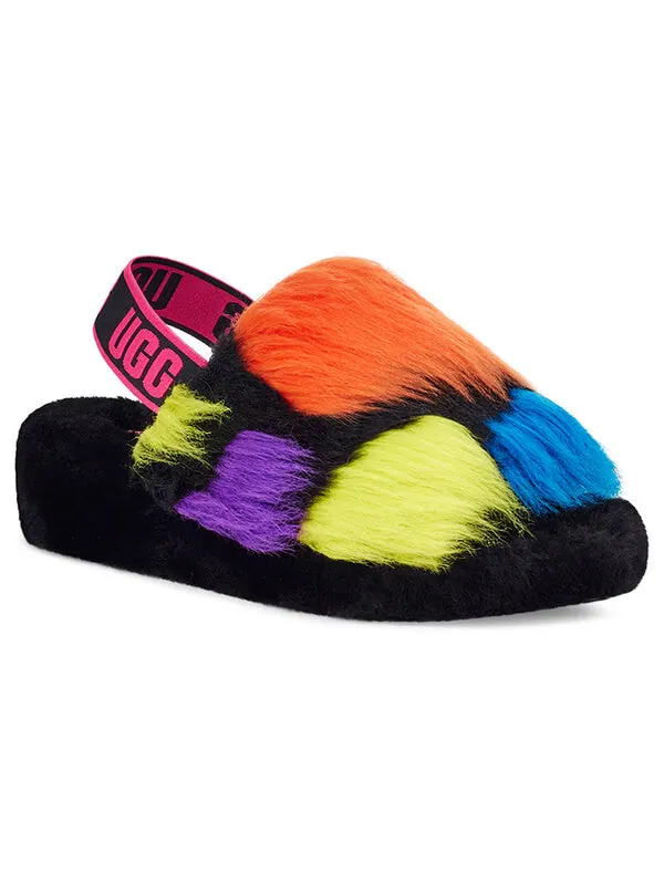 Сандалии fluff yeah party spots slipper 'black' Ugg — изображение 2 из 4, черный/розовый