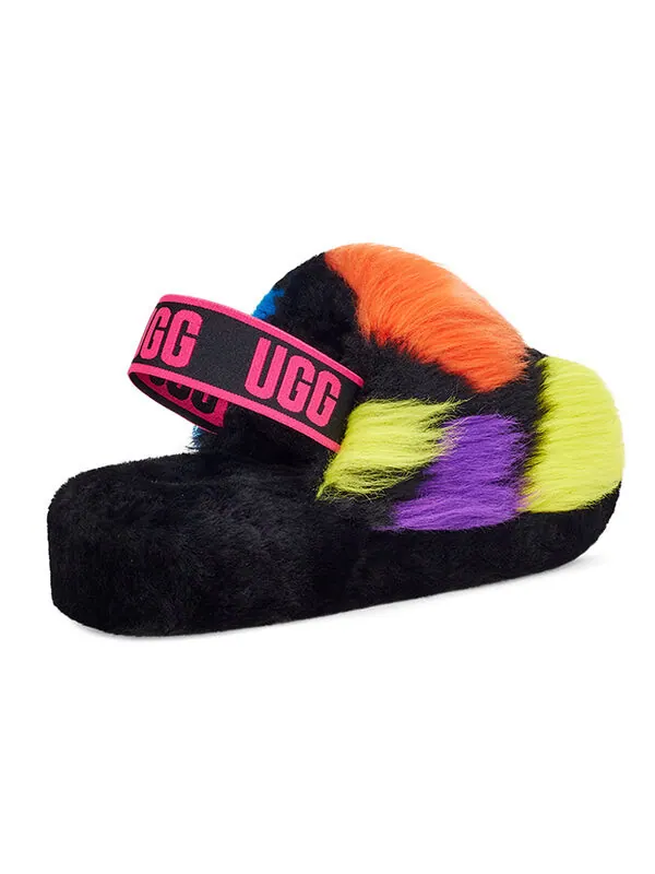 Сандалии fluff yeah party spots slipper 'black' Ugg — изображение 3 из 4, черный/розовый