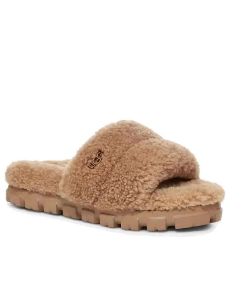 Шлепанцы (WMNS) UGG Cozetta Curly Slide 'Chestnut' — изображение 3 из 6, бежевый