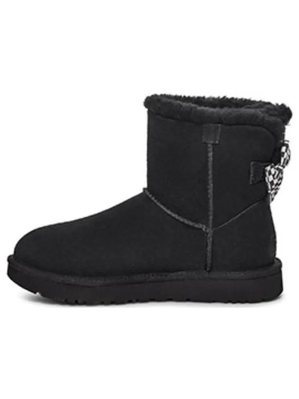 Кроссовки с клетчатым бантом короткие зимние ботинки Ugg — изображение 1 из 4, черный