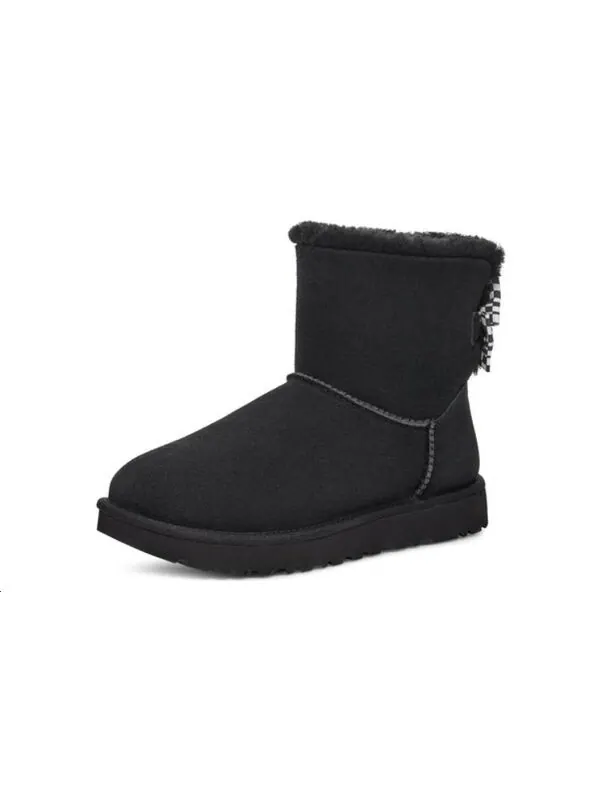 Кроссовки с клетчатым бантом короткие зимние ботинки Ugg — изображение 4 из 4, черный