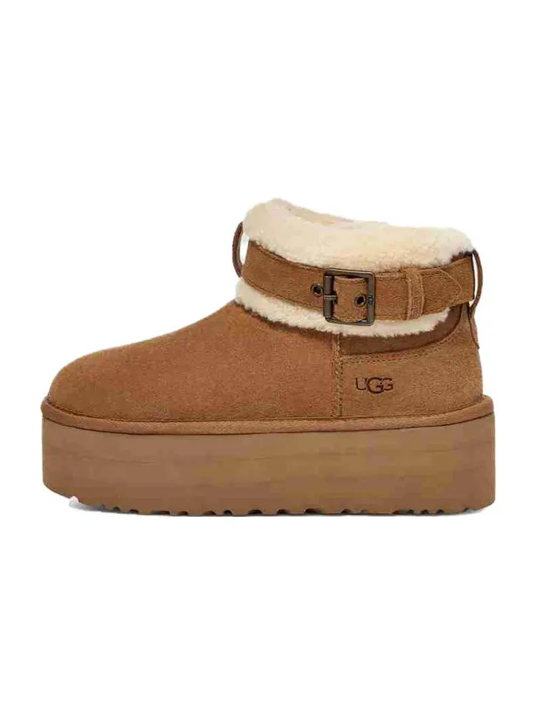 Угги (WMNS) UGG Ultra Mini Belted Roller Boot 'Chestnut' — изображение 2 из 6, бежевый