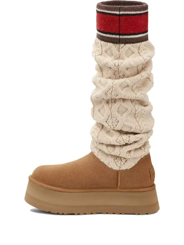 Кроссовки (WMNS) UGG Classic Sweater Letter Tall 'Chestnut' — изображение 1 из 4, бежевый