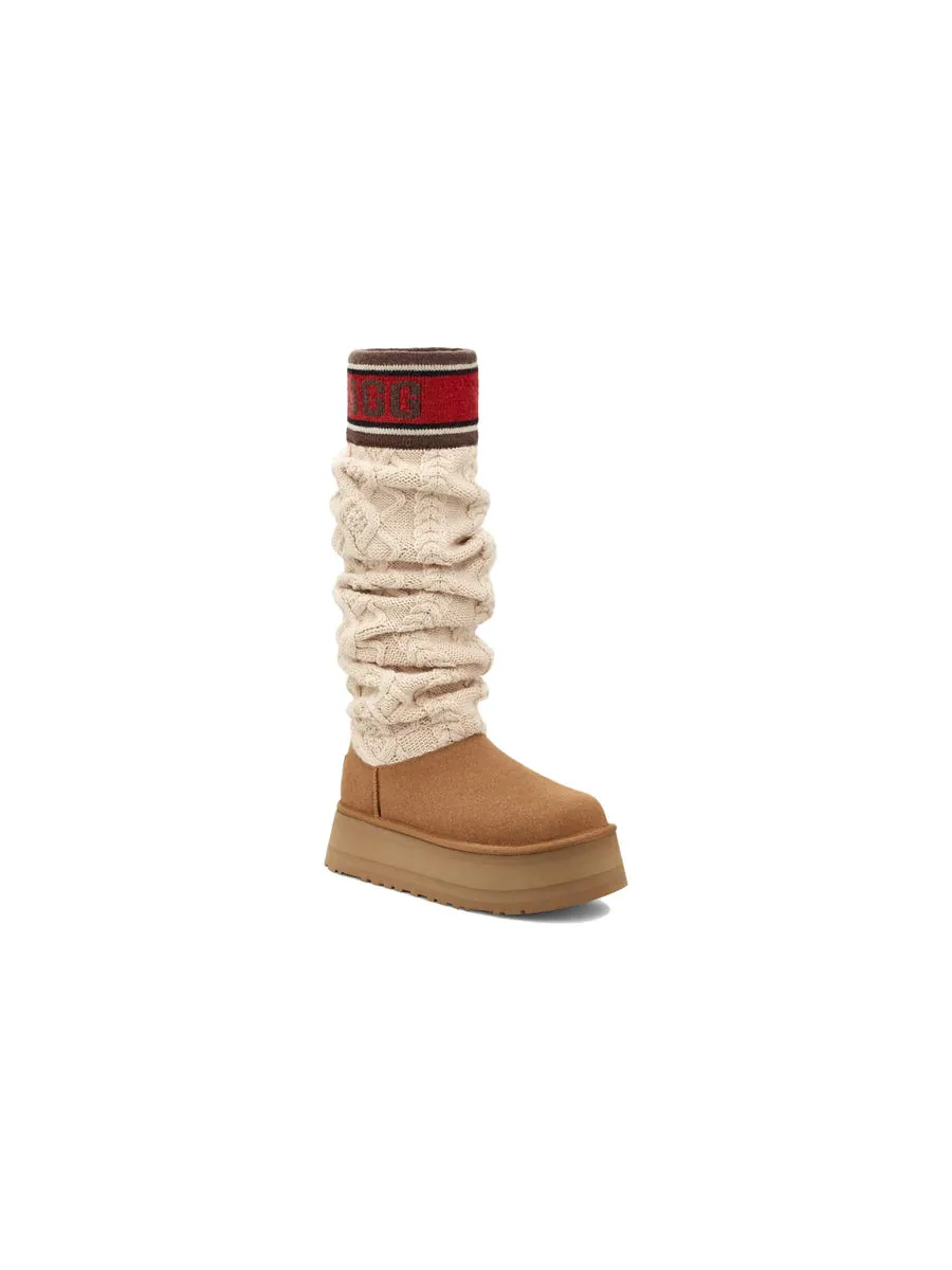Кроссовки (WMNS) UGG Classic Sweater Letter Tall 'Chestnut' — изображение 3 из 4, бежевый