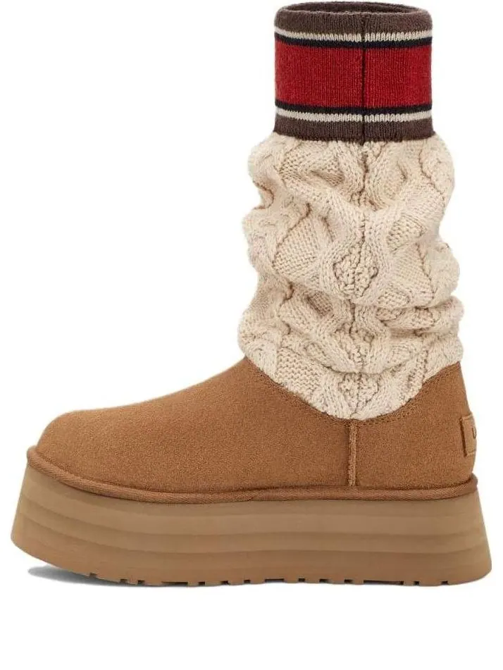Кроссовки (WMNS)UGG Classic Sweater Letter Boot 'Chestnut' — изображение 1 из 7, бежевый