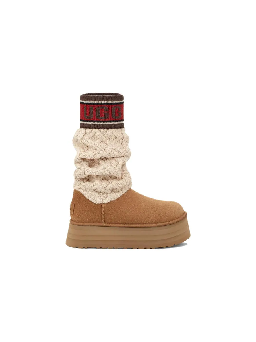 Кроссовки (WMNS)UGG Classic Sweater Letter Boot 'Chestnut' — изображение 3 из 7, бежевый