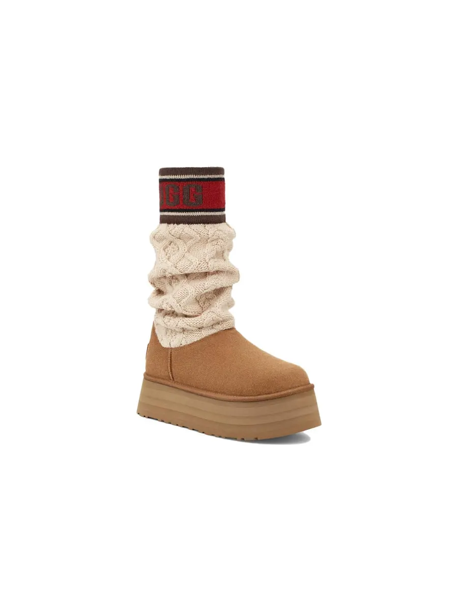 Кроссовки (WMNS)UGG Classic Sweater Letter Boot 'Chestnut' — изображение 4 из 7, бежевый