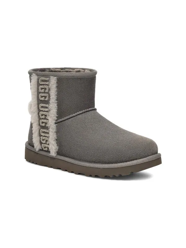 Кроссовки classic mini shearling logo 'charcoal' Ugg — изображение 3 из 4, темно-серый