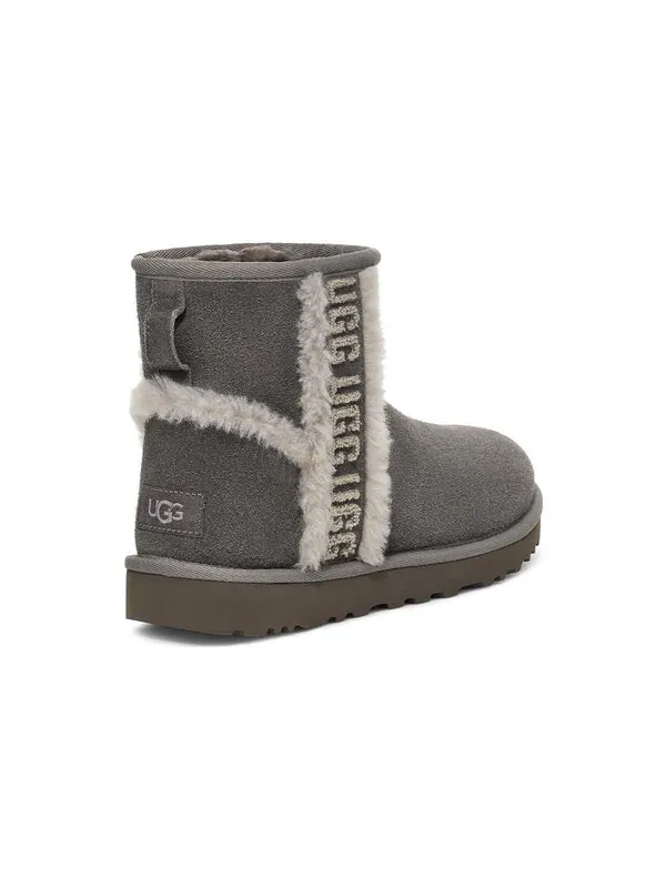 Кроссовки classic mini shearling logo 'charcoal' Ugg — изображение 4 из 4, темно-серый