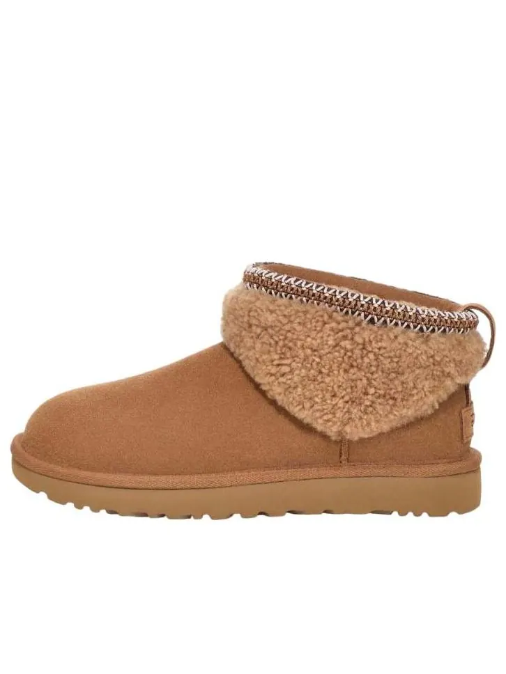 Угги (WMNS) UGG Classic Ultra Mini Maxi Curly Boot 'Chestnut' — изображение 1 из 5, бежевый