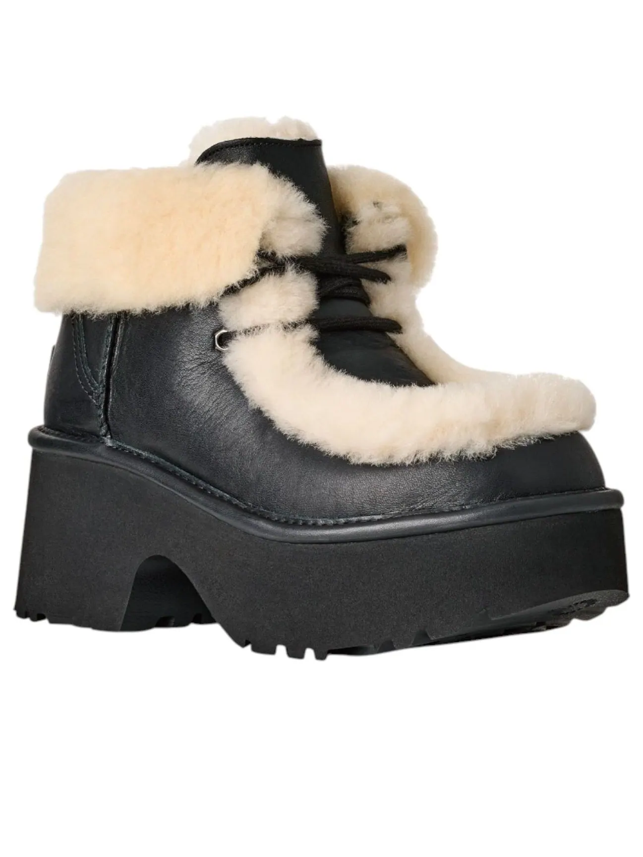 Угги (WMNS) UGG Esmee Leather Lace-up Boots 'Black' — изображение 2 из 6, черный