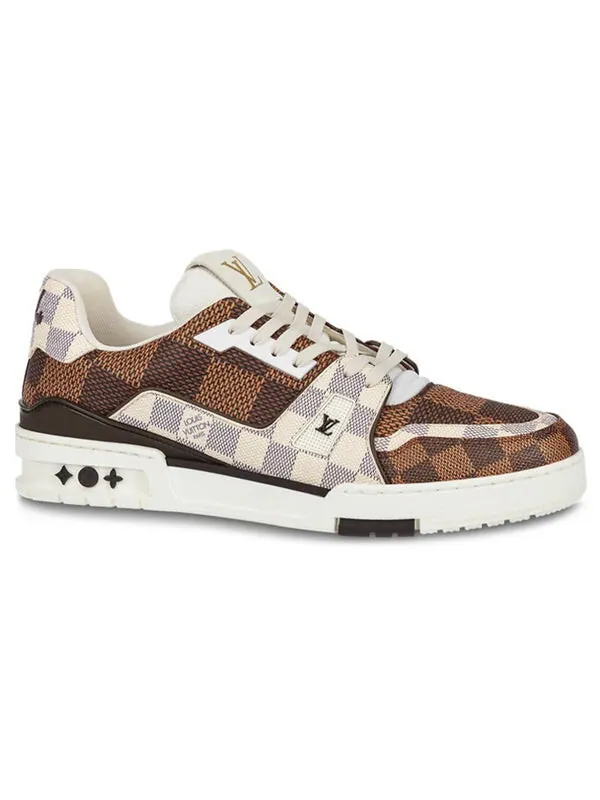 Кроссовки lv trainer sneakers 'brown and white plaid' Louis Vuitton — изображение 2 из 4, коричневый/белый/серый