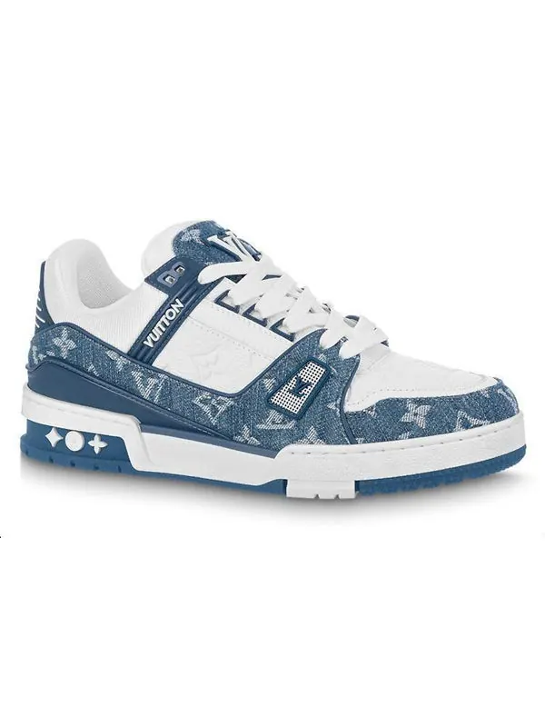 Кроссовки lv trainer sneakers 'white with blue mesh monogram' Louis Vuitton — изображение 2 из 4, белый/синий