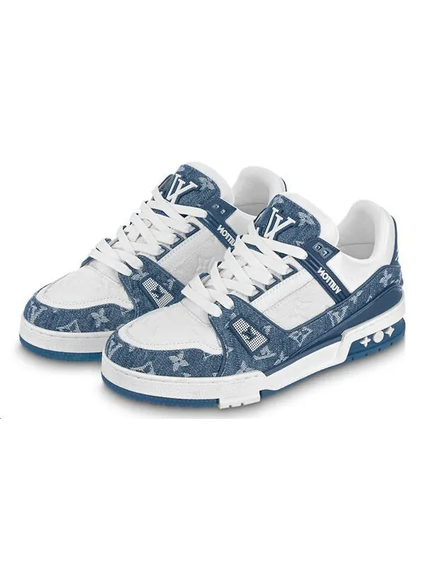 Кроссовки lv trainer sneakers 'white with blue mesh monogram' Louis Vuitton — изображение 3 из 4, белый/синий