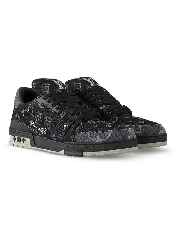 Кроссовки lv trainer sneakers 'black grey denim monogram' Louis Vuitton — изображение 2 из 4, черный/серый/белый
