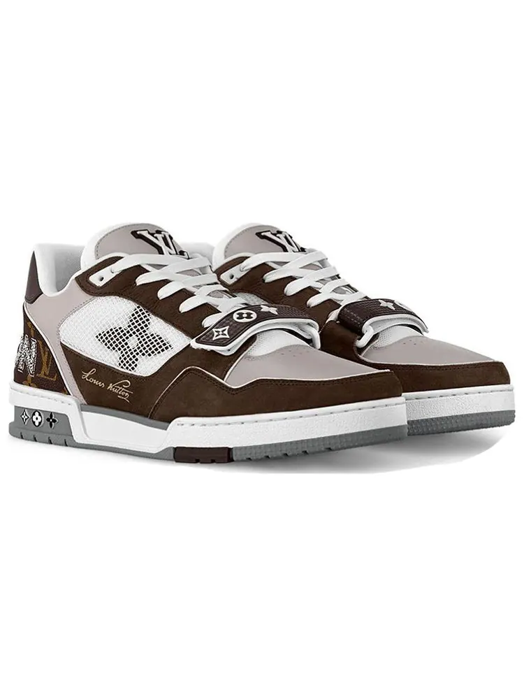 Кроссовки LOUIS VUITTON LV Trainer 'Moka Brown Monogram Flower' — изображение 2 из 6, коричневый