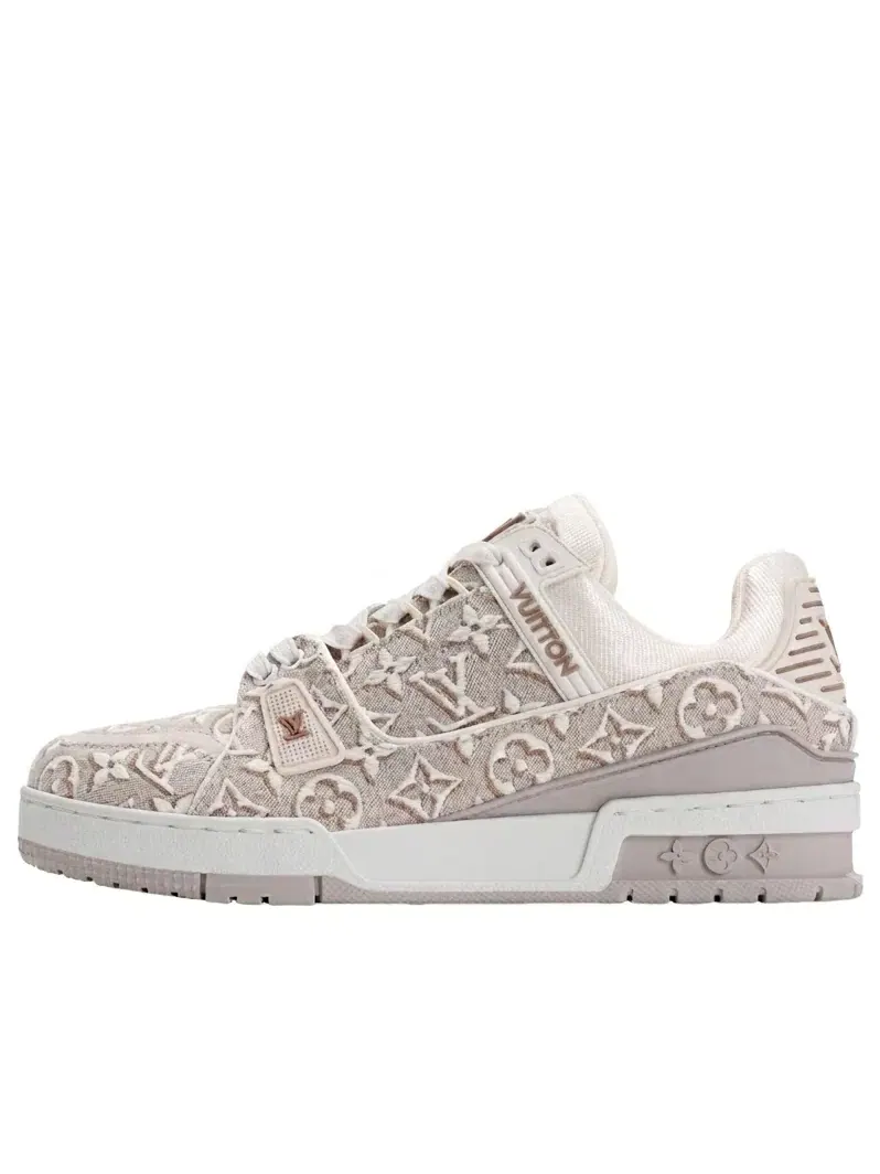 Женские кроссовки с кожаным верхом LOUIS VUITTON LV Trainer — изображение 1 из 5, бежевый