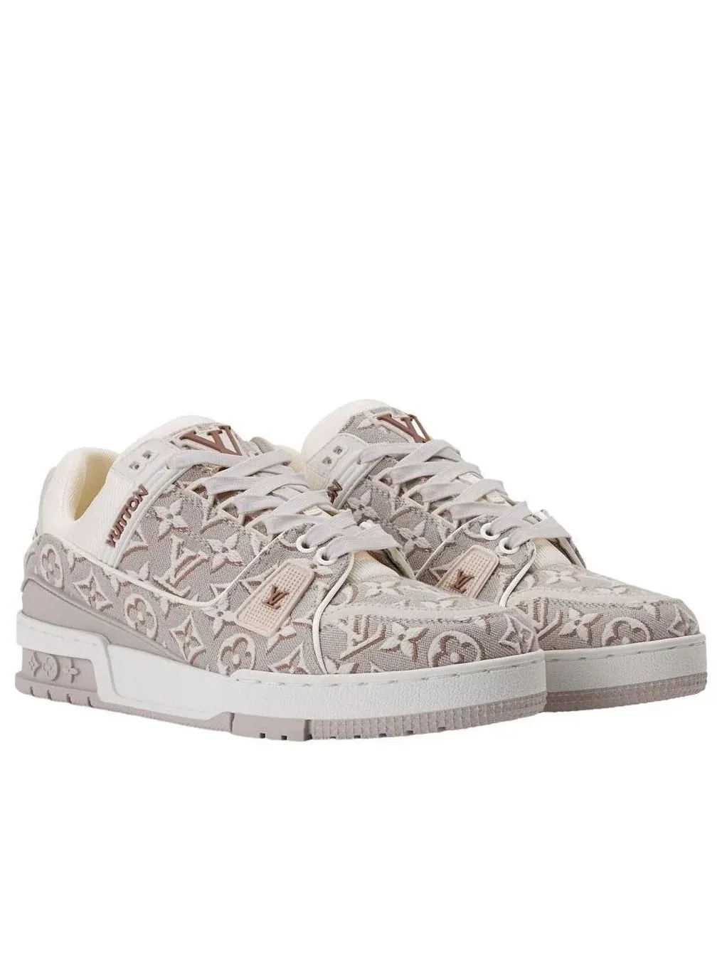 Женские кроссовки с кожаным верхом LOUIS VUITTON LV Trainer — изображение 2 из 5, бежевый