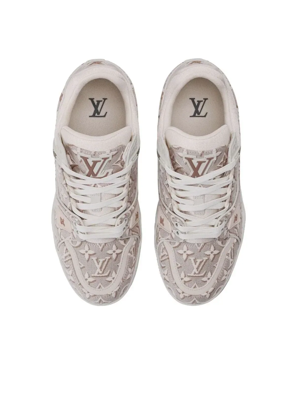 Женские кроссовки с кожаным верхом LOUIS VUITTON LV Trainer — изображение 3 из 5, бежевый