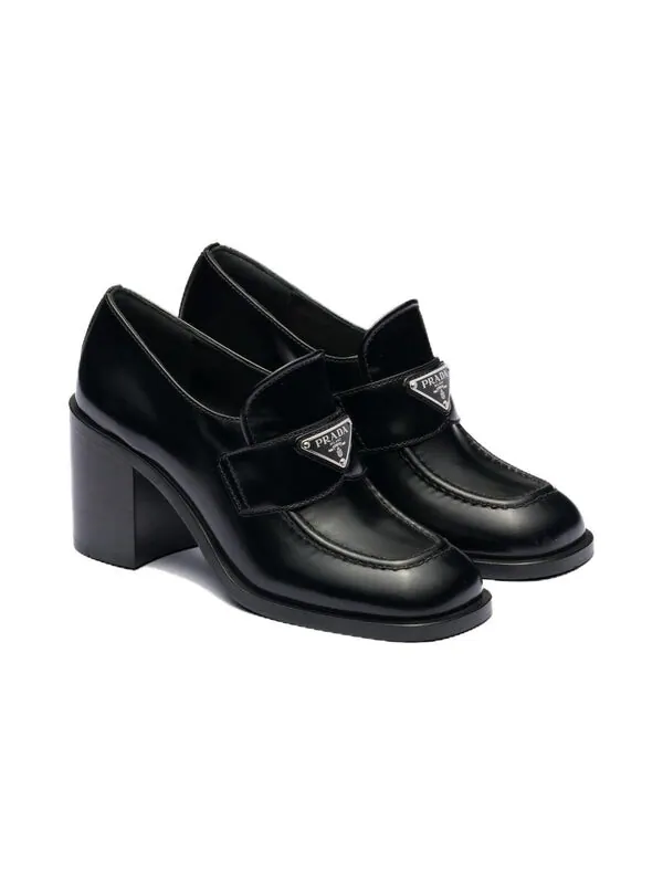 Кроссовки brushed leather high-heel loafers 'black' Prada — изображение 2 из 4, черный