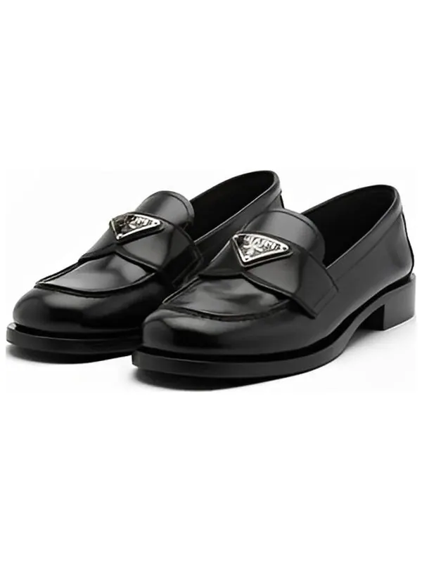 Кроссовки ss22 unlined brushed leather loafers 'black' Prada — изображение 2 из 4, черный