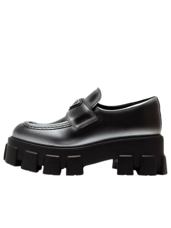 Кроссовки monolith brushed leather loafers 'white spray black' Prada — изображение 1 из 4, черный