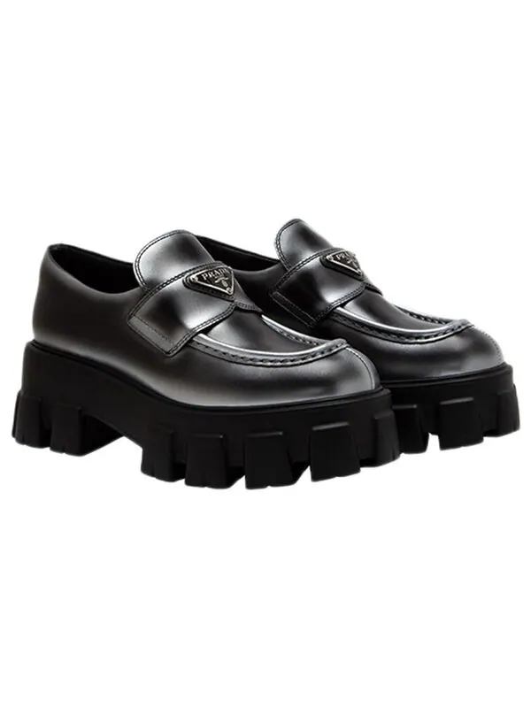 Кроссовки monolith brushed leather loafers 'white spray black' Prada — изображение 2 из 4, черный