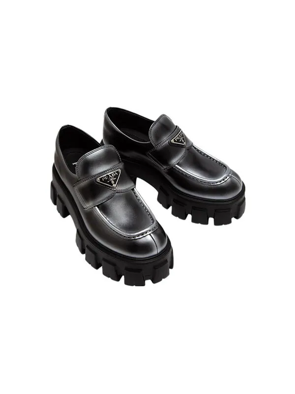 Кроссовки monolith brushed leather loafers 'white spray black' Prada — изображение 3 из 4, черный