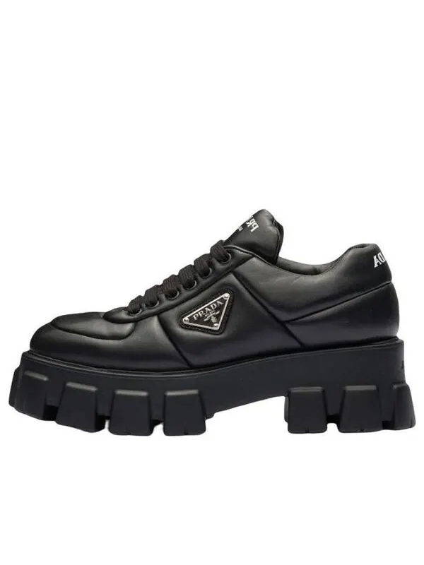 Кроссовки monolith brushed leather lace-up shoes 'black' Prada — изображение 1 из 4, черный